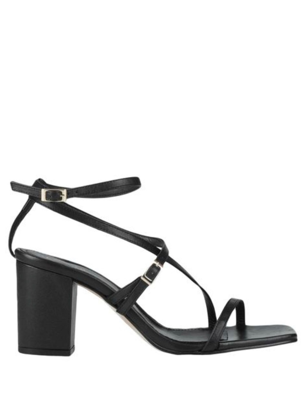 Minimal Strappy Black Block Heel Sandals